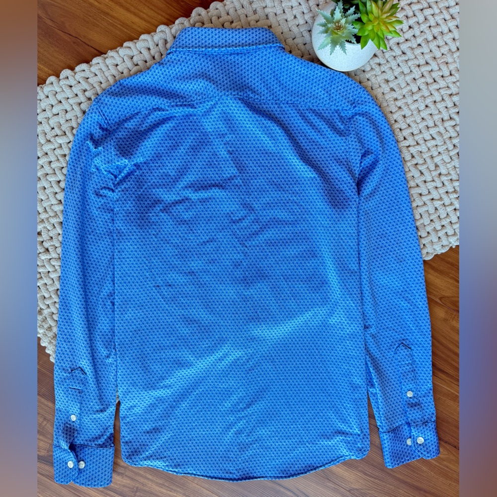 Murano | Men’s Performance Slim Fit Button Down Shirt Blue Geo Pattern | Large View 4